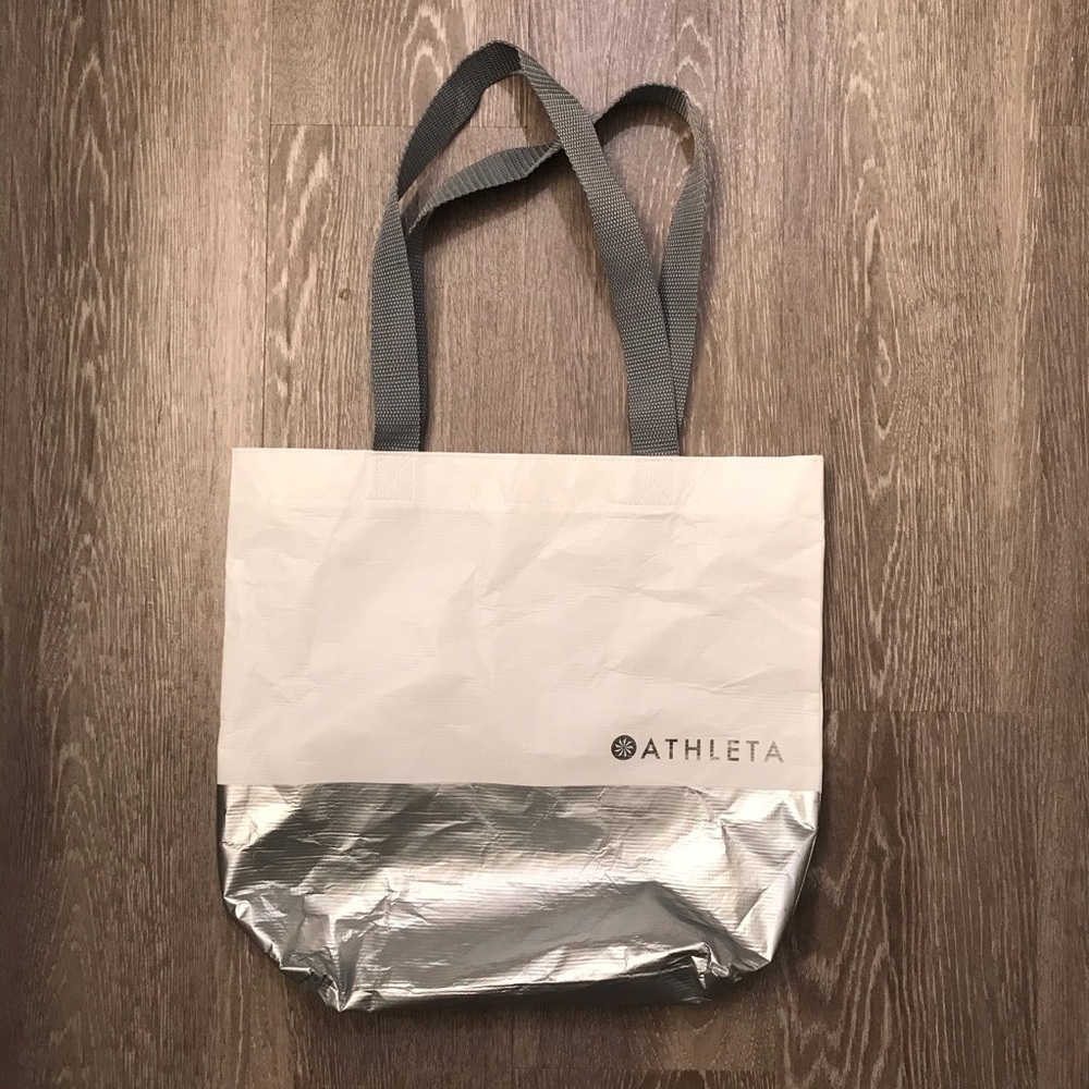 Athleta White Silver Medium‎ Reusable Tote Bag​